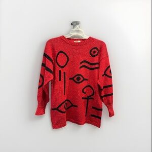 L’eau vive Women’s Vintage Sweater Red With Sparkles Size L Cotton Blend